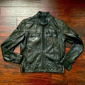 Vintage ALLSAINTS Low Bomber Black Leather Jacket Mens Size Small